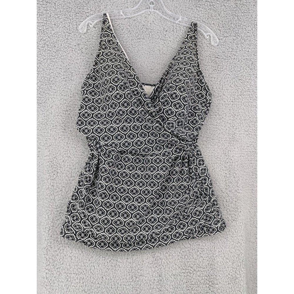 Lands End Womens Size 18 Swim Top Tankini Black White Adjustable Strap